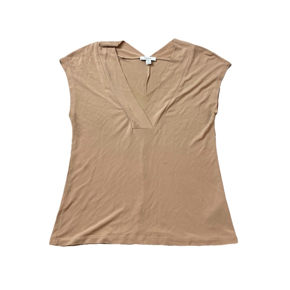 Reiss Bonnie Layered V-Neck Shirt / Women Top Beige XS Camel Mesh Detail EUC
